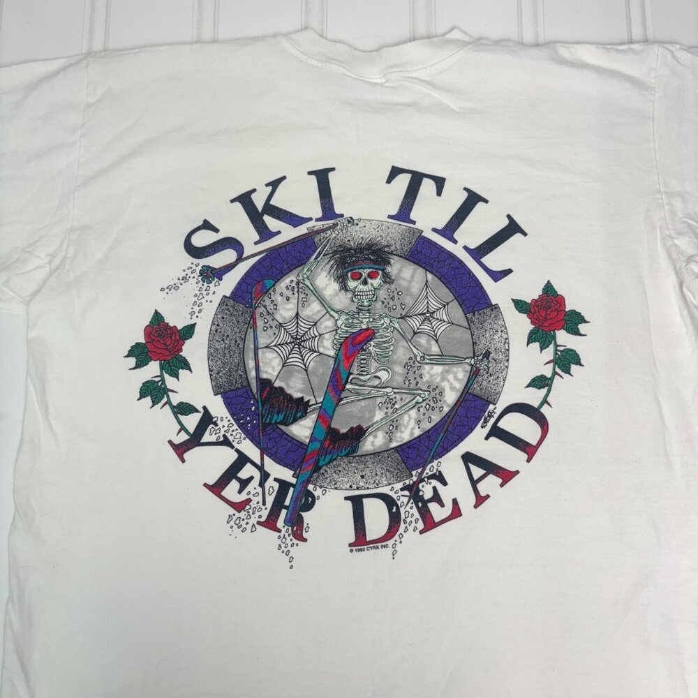 RARE Grateful Dead Ski Till Yer Dead Tee 1993 Double Sided Skull CYRK XL